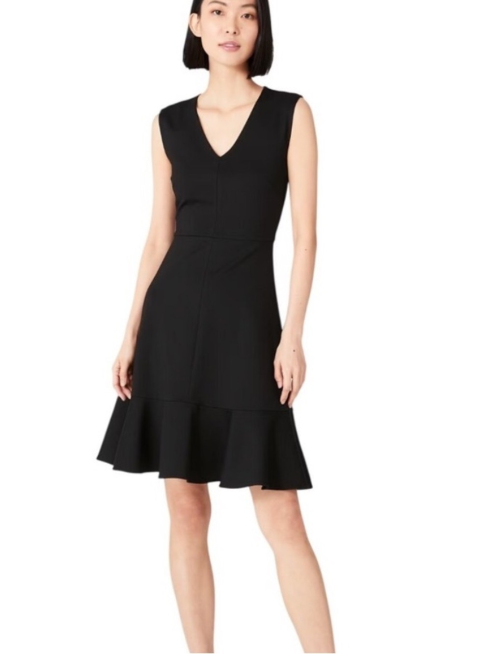 Kate Spade New York Black Flounce Hem Ponte Fit N Flare Dress Size L Sleeveless